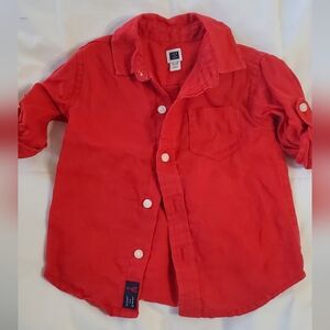 Janie And Jack Red Linen shirt 3-6mo